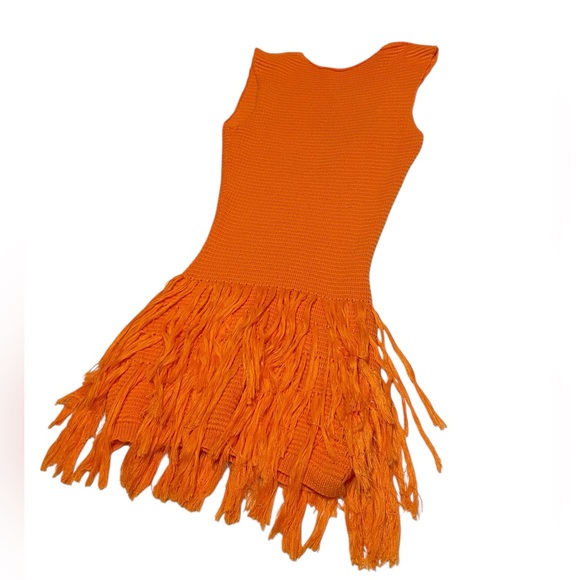 MUSERA Tassel Hem Crochet Knit Mini Sweater Dress in orange size XS - Picture 3 of 15